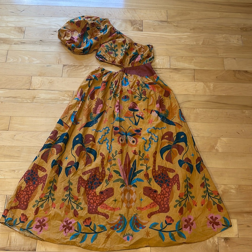 FARM Rio Mustard Multi Floral & Animal Print Maxi Dress